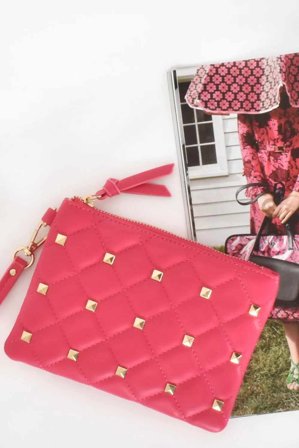 Charlotte Fine Studded Quilt Pouch | Hot Pink