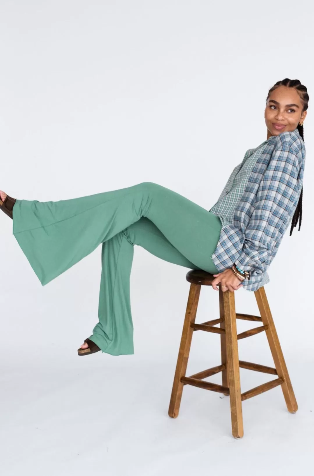 Cher Solid Raw Edge Flare Pant - Sage