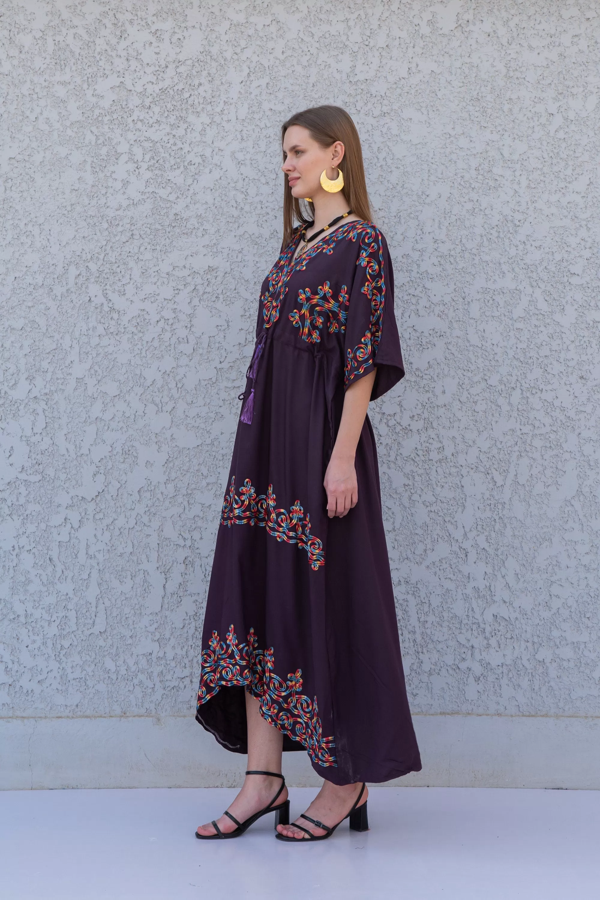 Chic Purple embroidered kaftan dress, house dress, African women clothing, Boho, caftans for women, caftans, kaftans, house kaftan