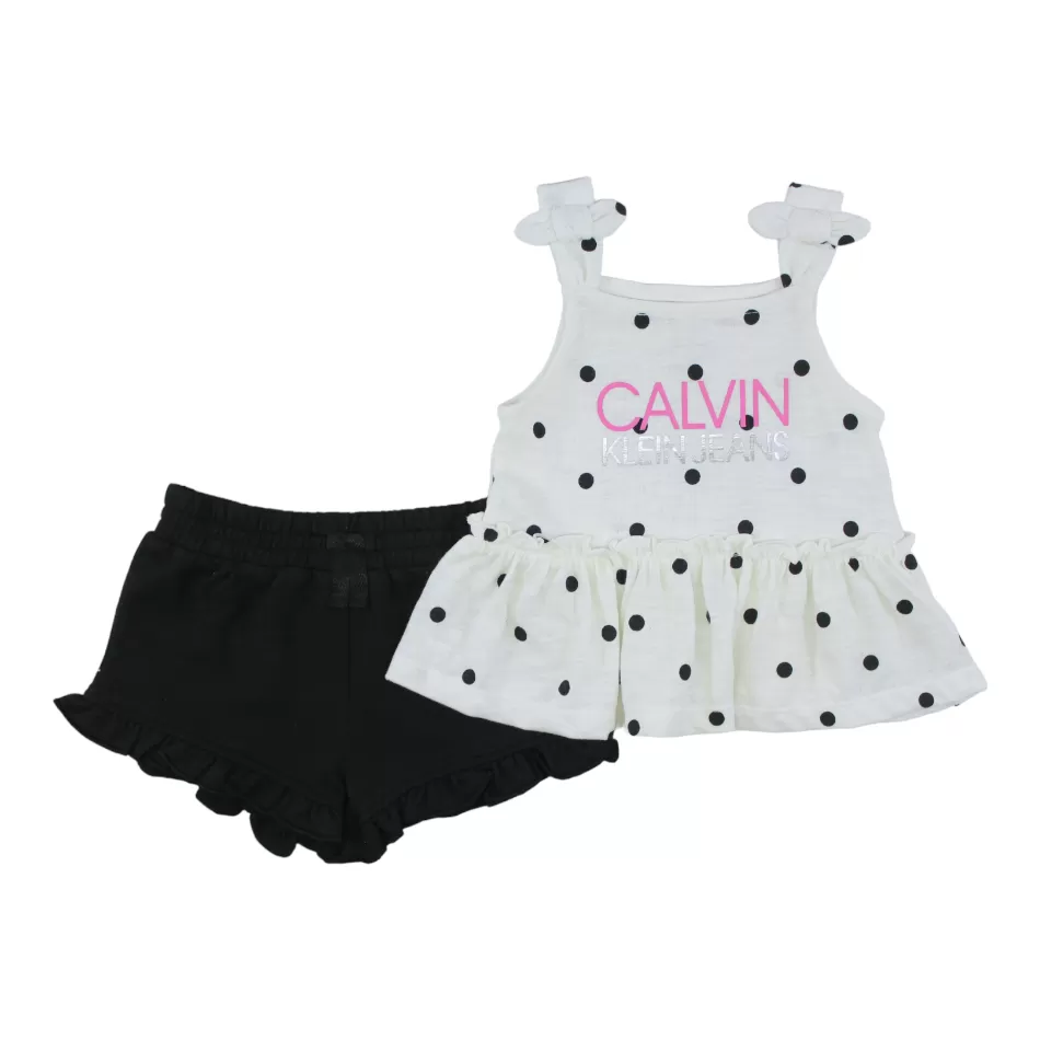 CK 2 Pc Ruffle Top And Shorts Set - Polka Dots