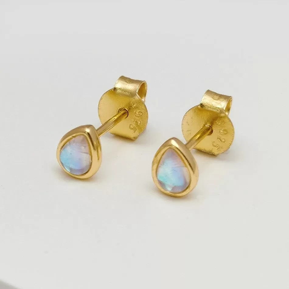 Classic Mini Drop-shaped Opal Stud Earrings - 18K Gold Plated 925 Sterling Silver