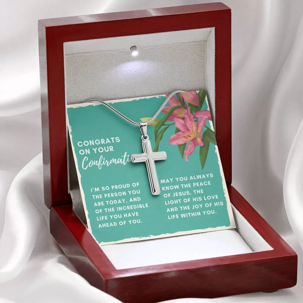 Confirmation Gift for Her, I'm Proud of the Person You Are Today Stainless Steel Cross Necklace