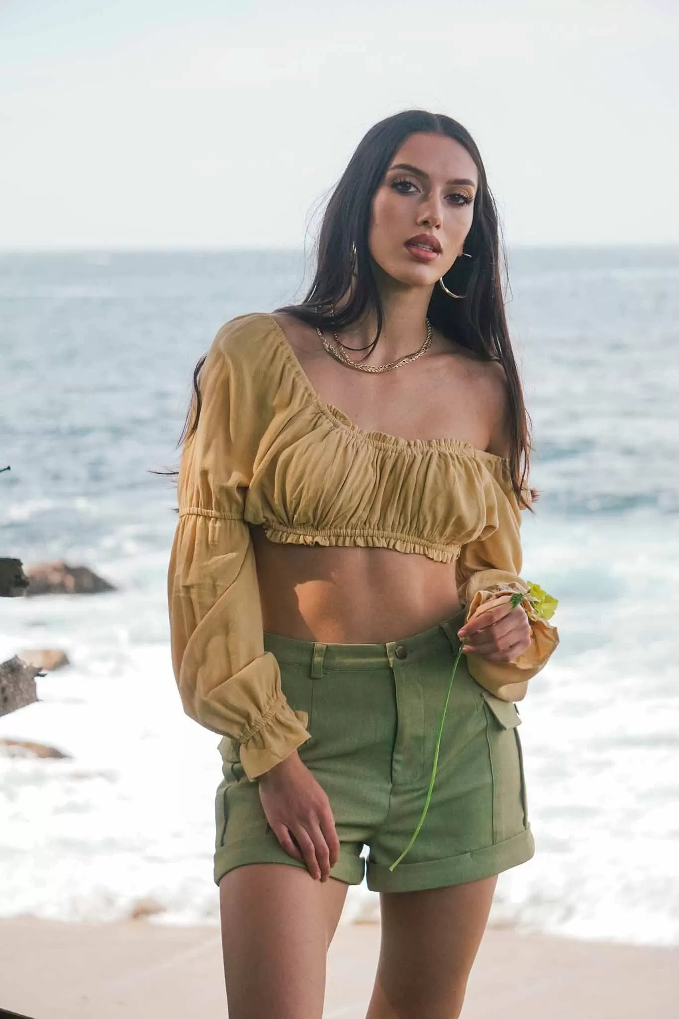 Copacabana Long Sleeve Crop Top - Yellow