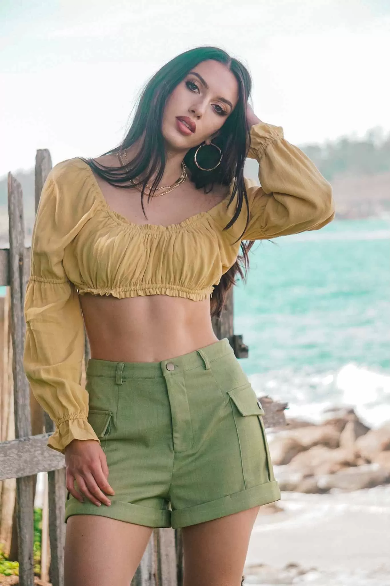 Copacabana Long Sleeve Crop Top - Yellow