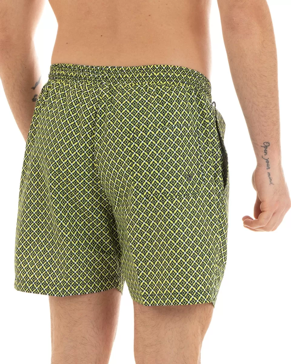 Costume Uomo Boxer Verde Elastico Microfantasia Rombi Casual Summer GIOSAL-SU1178A