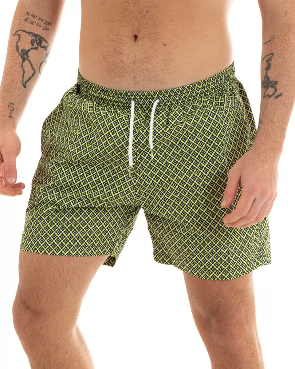 Costume Uomo Boxer Verde Elastico Microfantasia Rombi Casual Summer GIOSAL-SU1178A