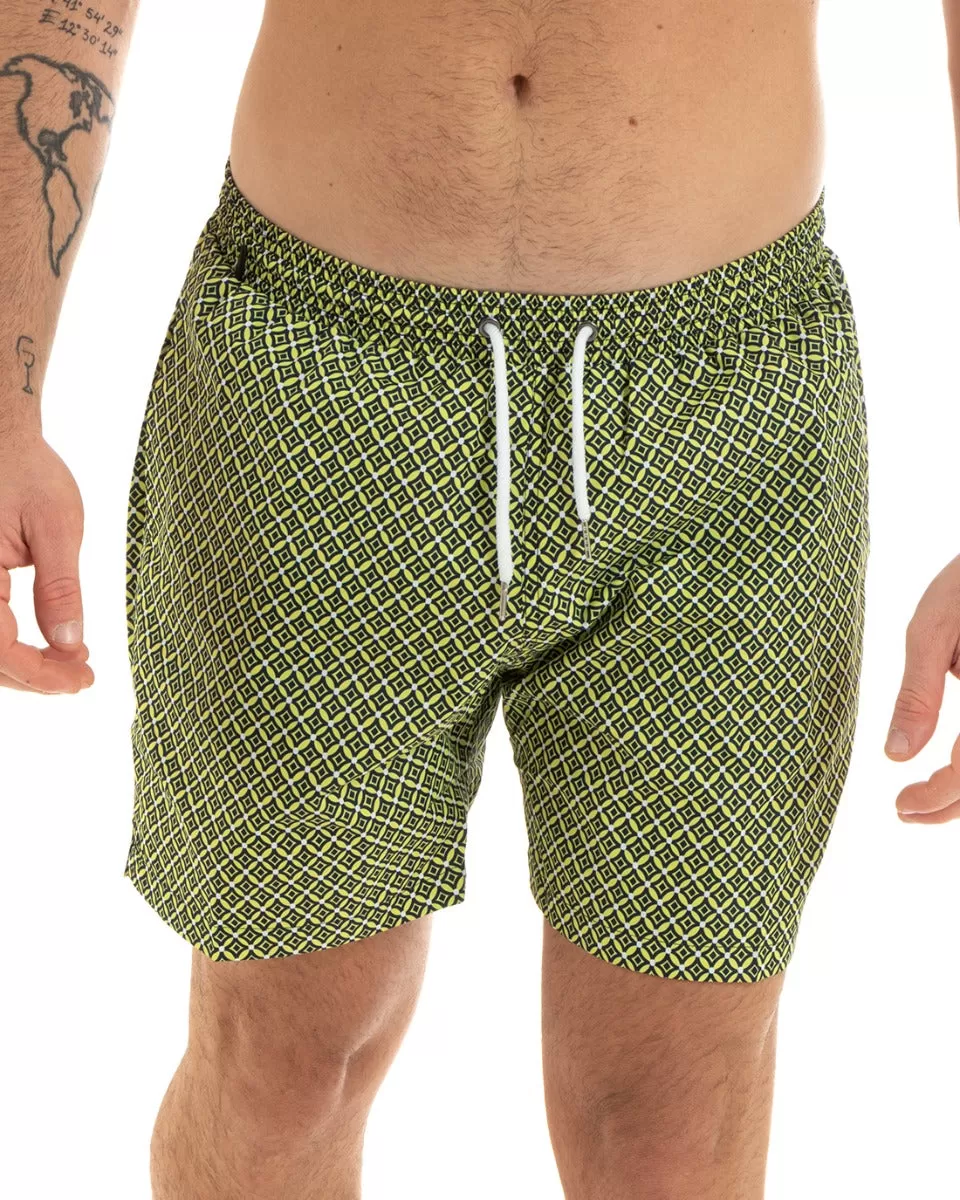 Costume Uomo Boxer Verde Elastico Microfantasia Rombi Casual Summer GIOSAL-SU1178A