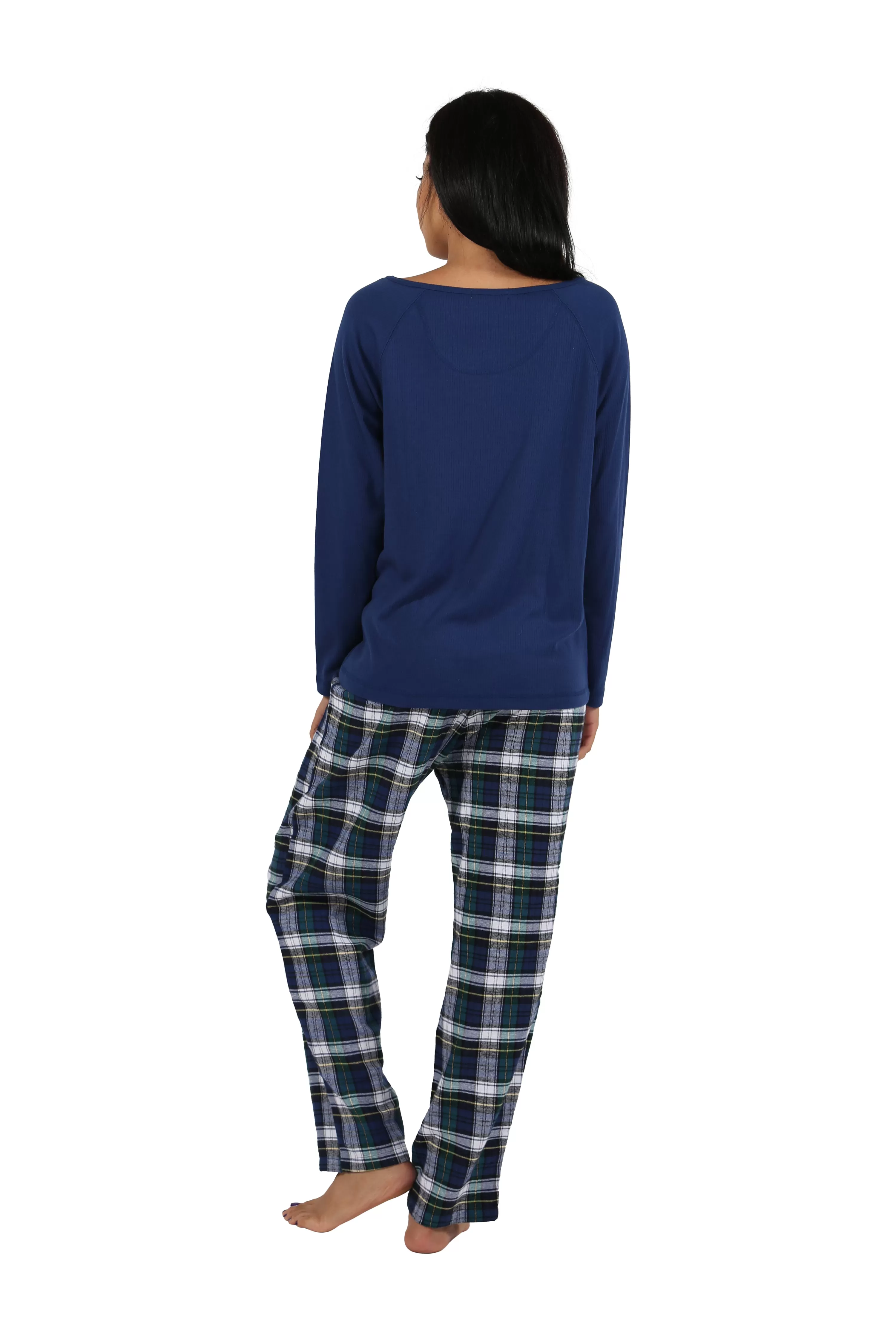 Cotton Knit Top With Flannel Pajama Set