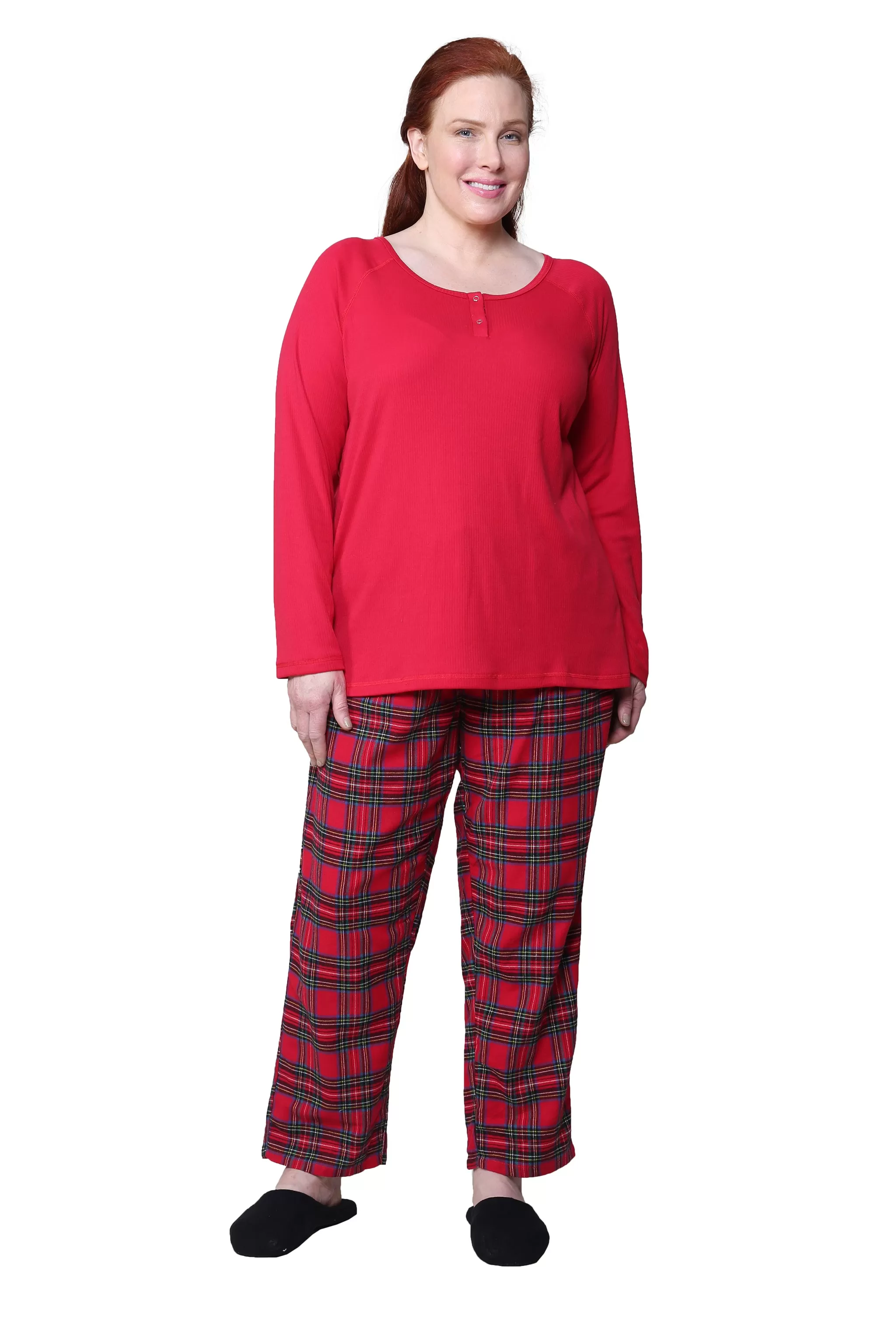 Cotton Knit Top With Flannel Pajama Set