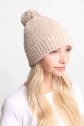 Cozy Solid Pom Pom Beanie - Beige