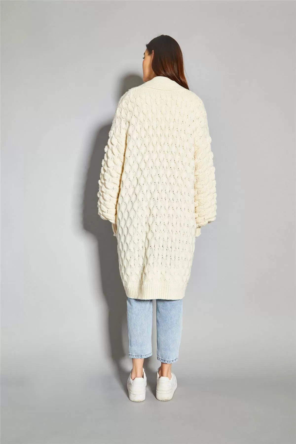 Cream Cable Knit Longline-Cardigan