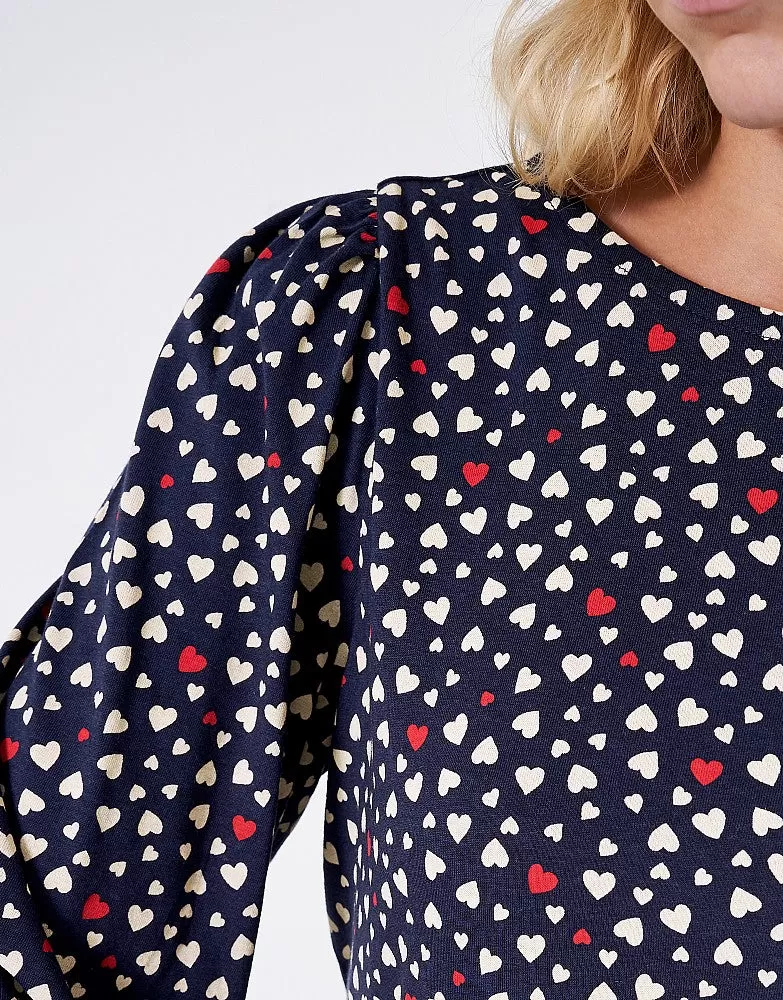 Crew Clothing - Blousson Printed Jersey Top - Navy Red Heart