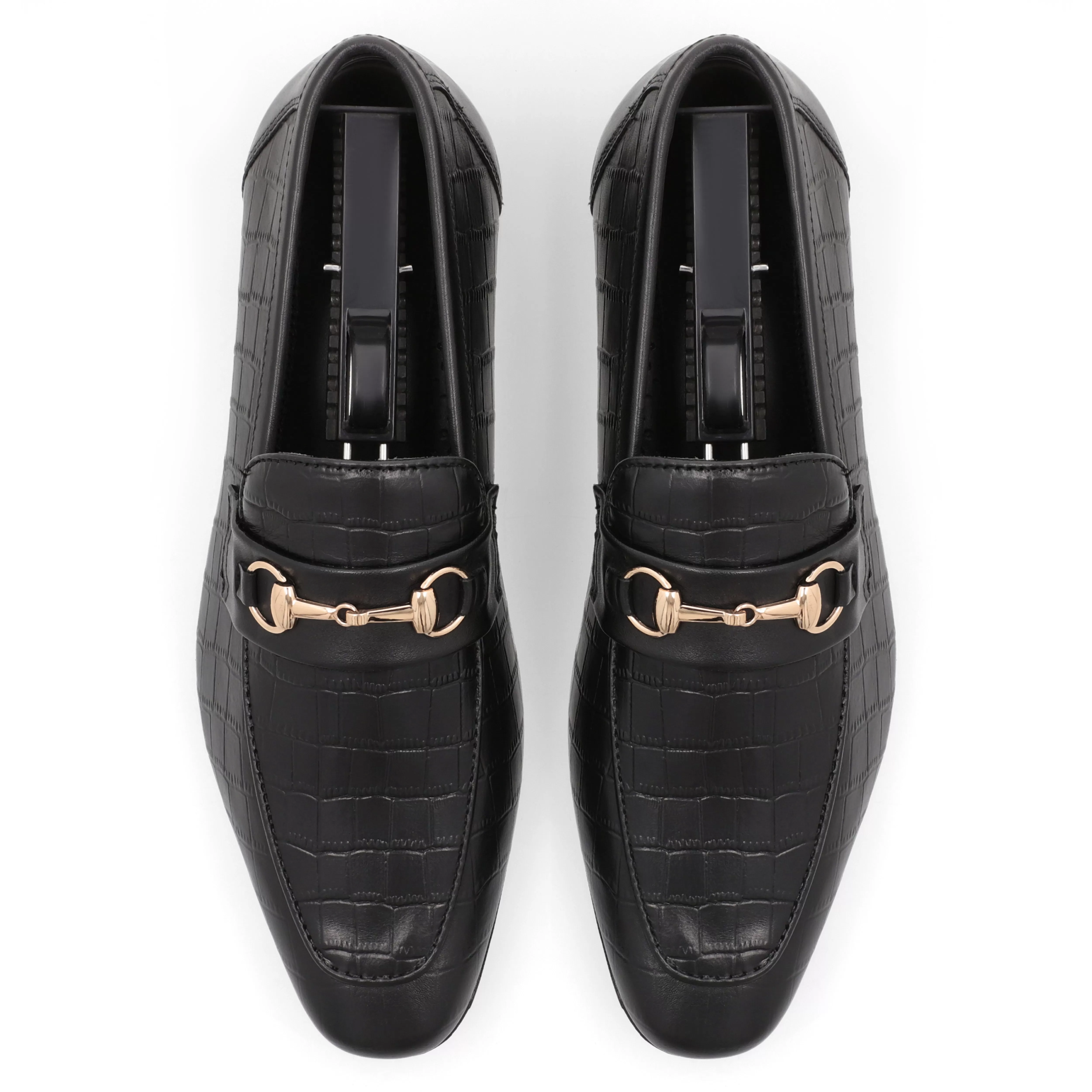 Crocodile Embossed Loafers-Black