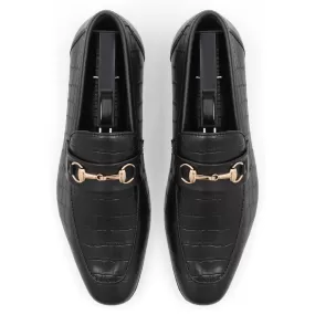 Crocodile Embossed Loafers-Black