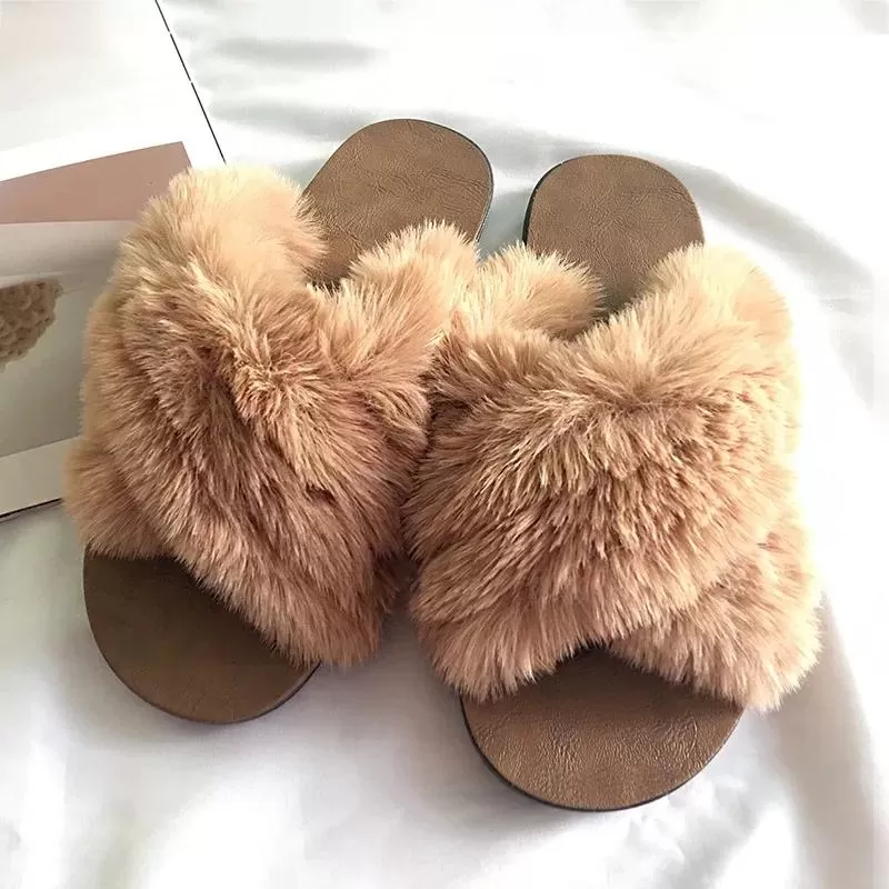 Crossover Faux Fur Slippers