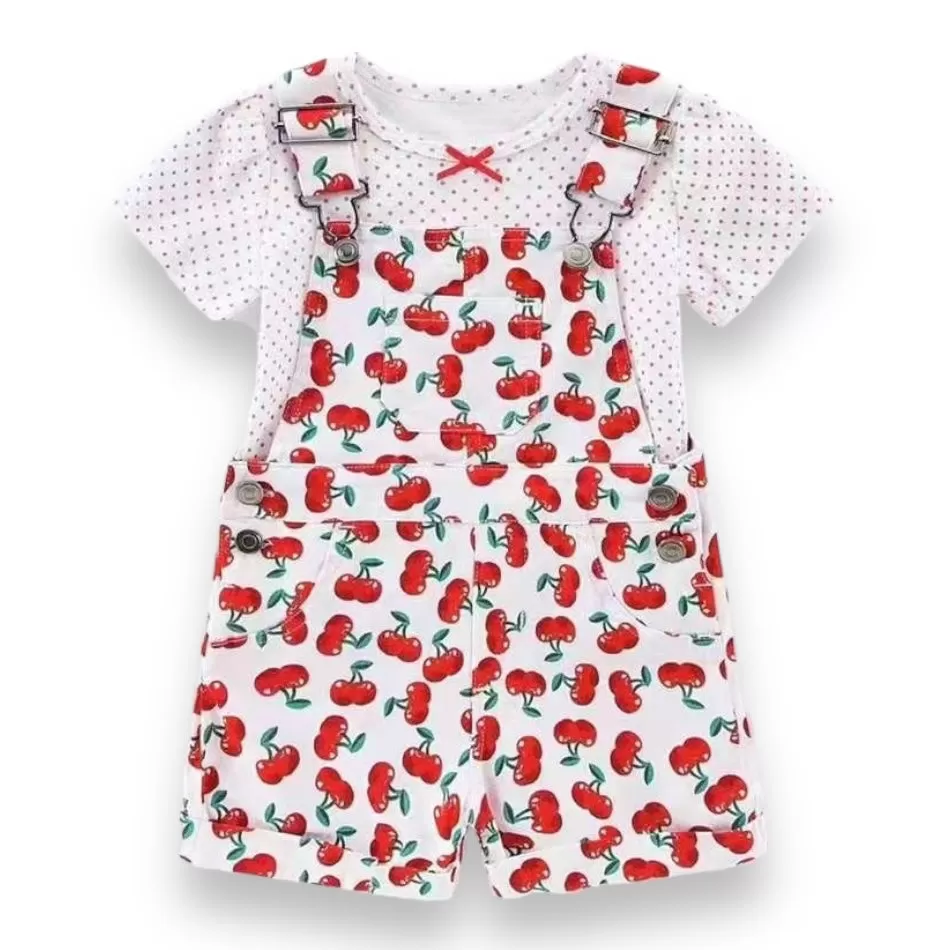 Cute Koala 2 Pc Dungaree & T-Shirt Set - Cherries