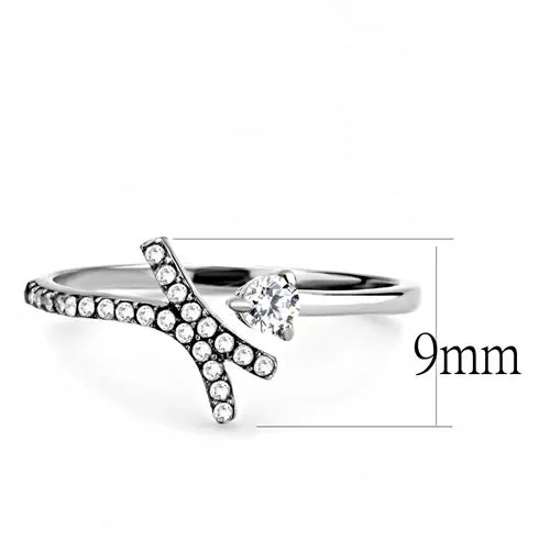 DA145 High polished (no plating) Stainless Steel Ring with AAA Grade CZ in Clear