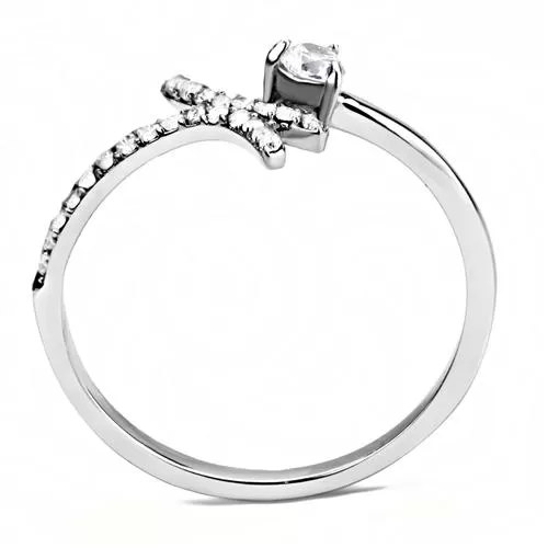 DA145 High polished (no plating) Stainless Steel Ring with AAA Grade CZ in Clear