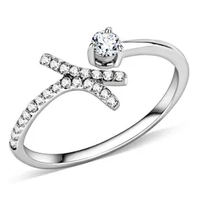 DA145 High polished (no plating) Stainless Steel Ring with AAA Grade CZ in Clear