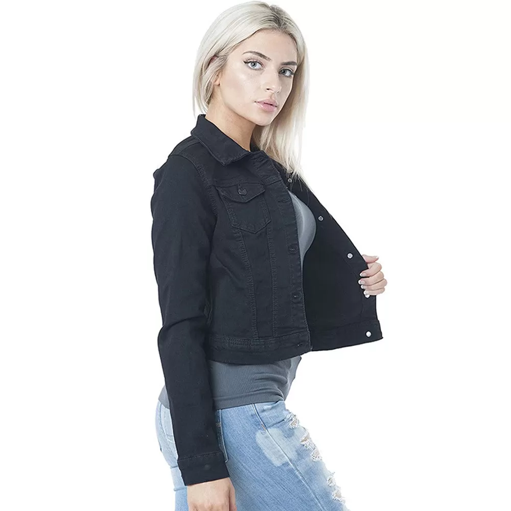 Denim Button Lapel Solid Short Jacket