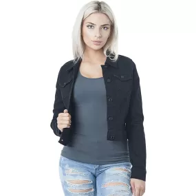 Denim Button Lapel Solid Short Jacket