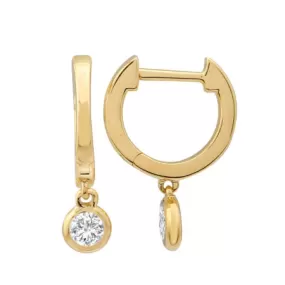 Diamond Charm Solid Gold Huggies