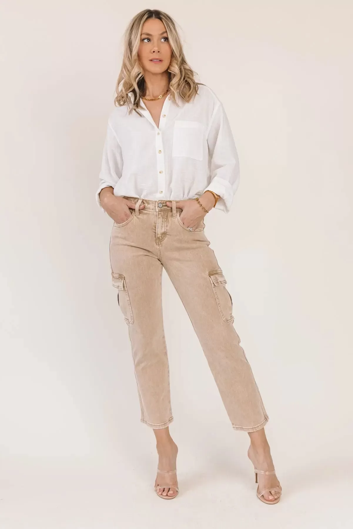 Dixie Khaki Mid-Rise Cargo Denim - Final Sale