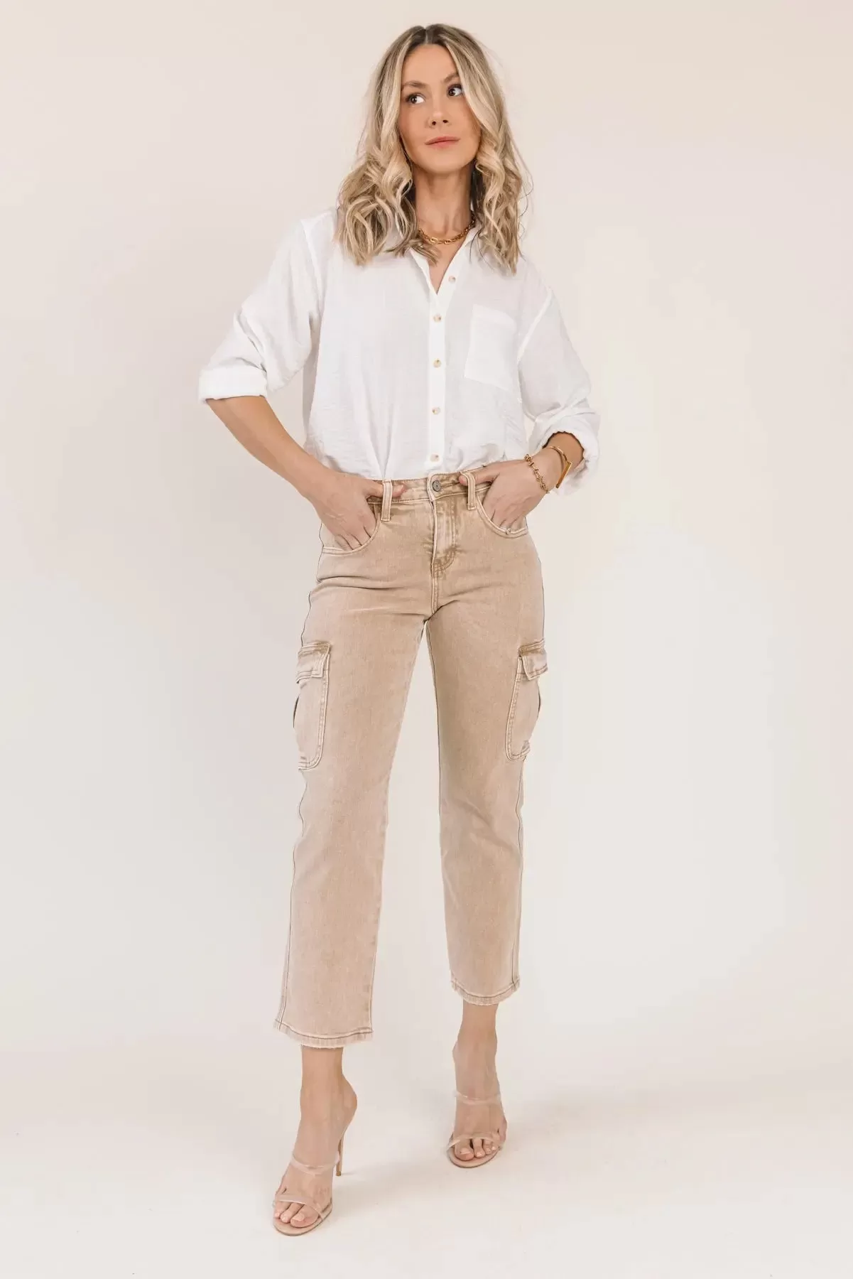 Dixie Khaki Mid-Rise Cargo Denim - Final Sale