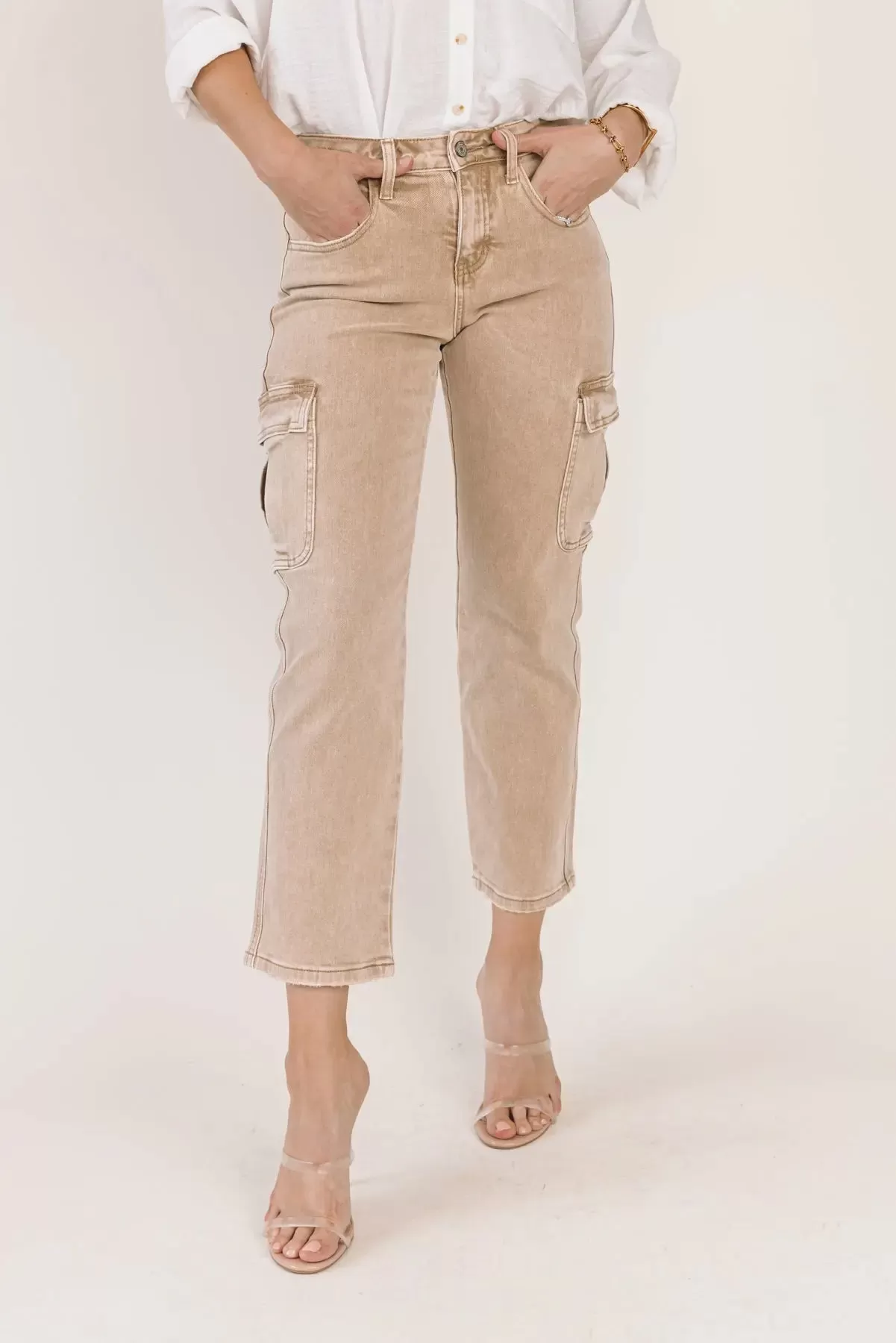 Dixie Khaki Mid-Rise Cargo Denim - Final Sale