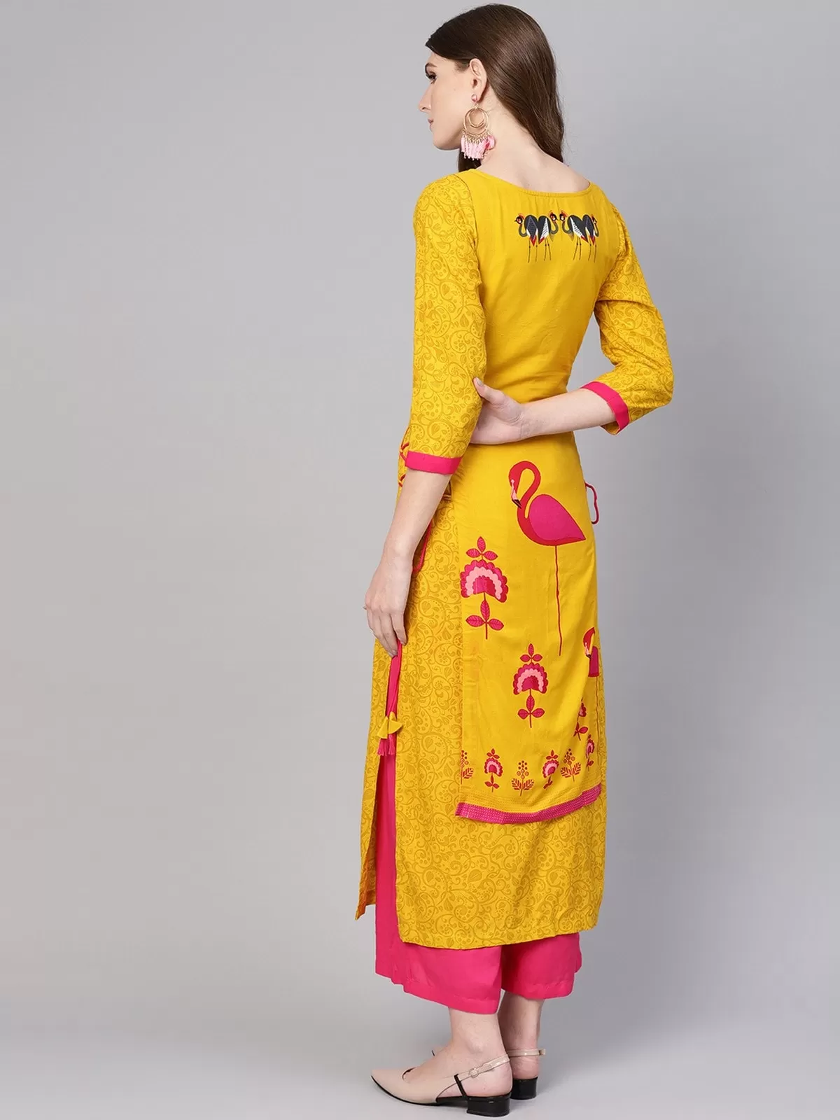 Double Layered Flamingo Printed Kurta