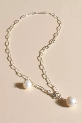 Dual Pearl Charm Necklace | Cream/Silver