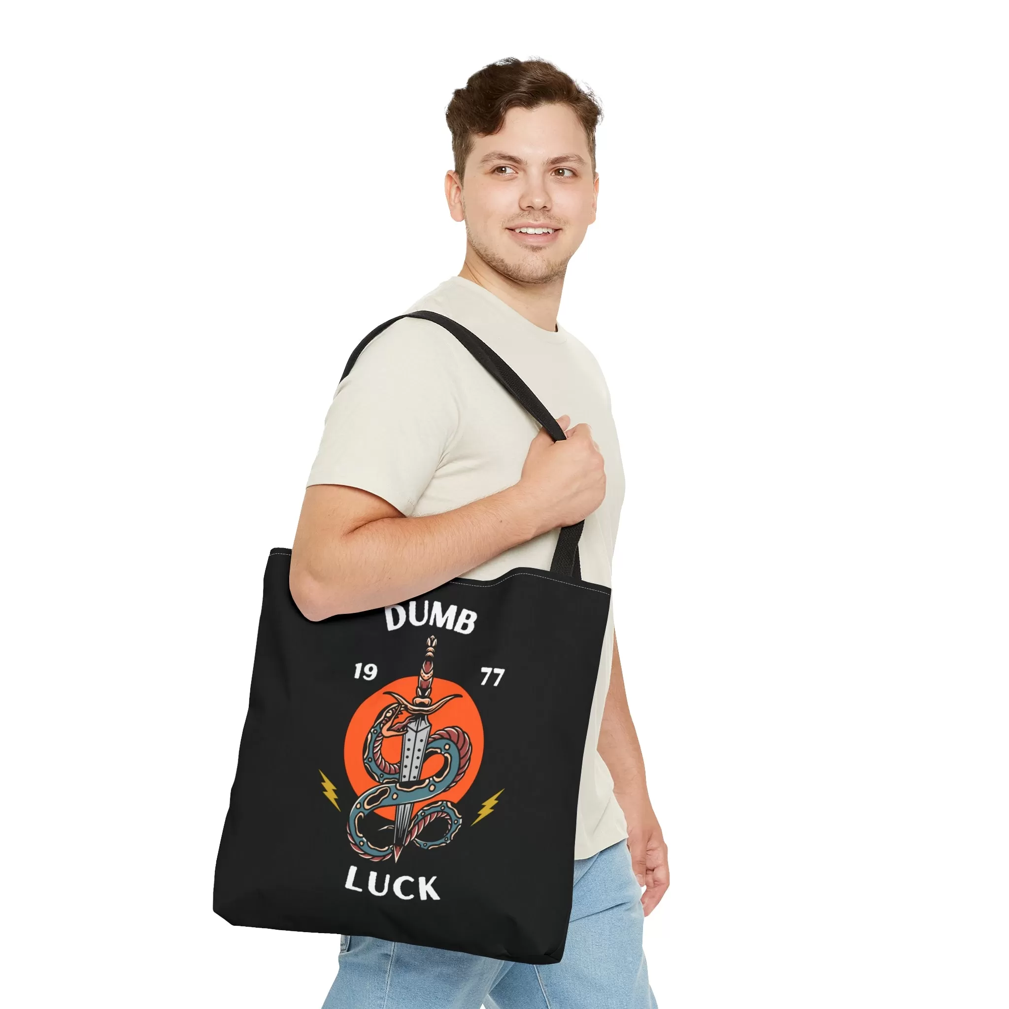 Dumb Luck Snake and Dagger Tattoo Tote Bag in Black / Vintage American Old School Traditional Tattoo / Punk Rock Alternative Beach