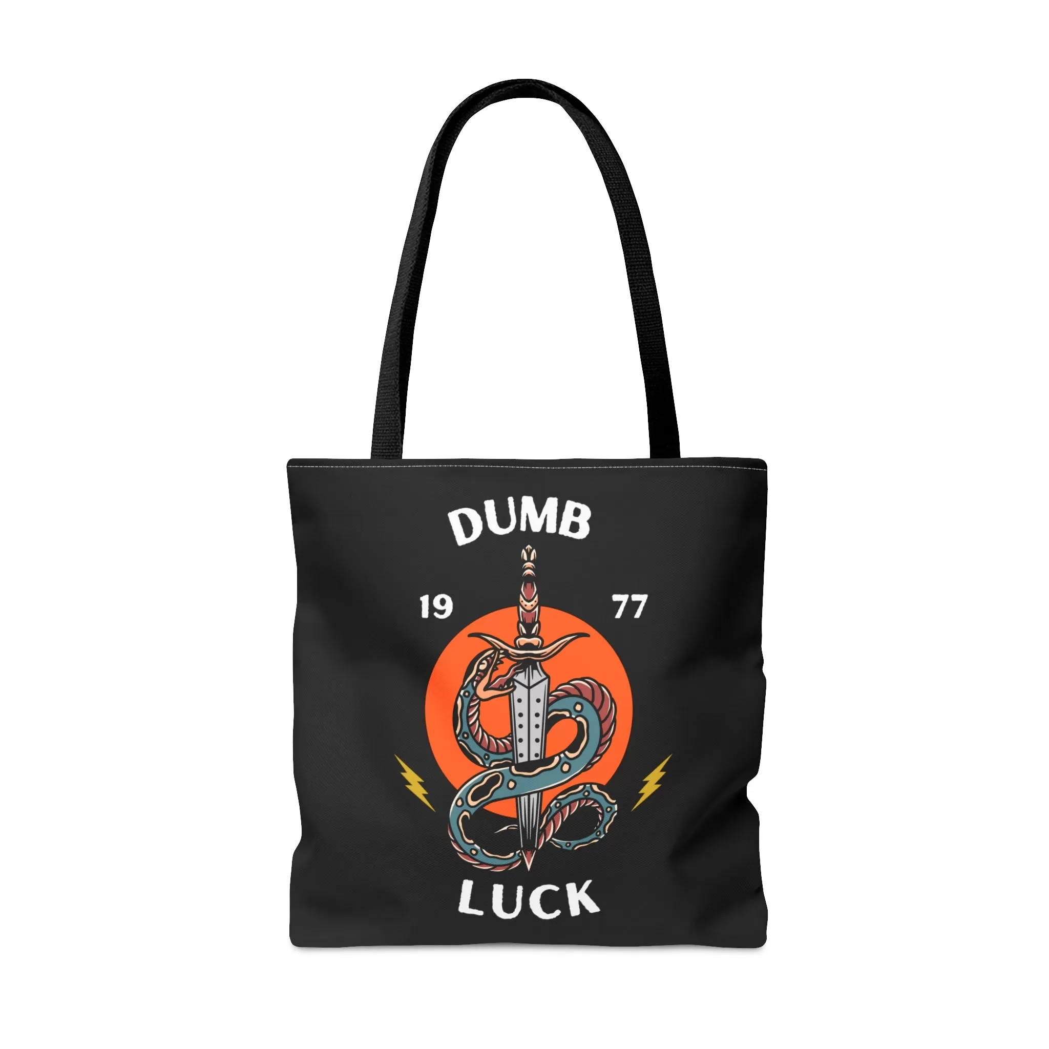 Dumb Luck Snake and Dagger Tattoo Tote Bag in Black / Vintage American Old School Traditional Tattoo / Punk Rock Alternative Beach