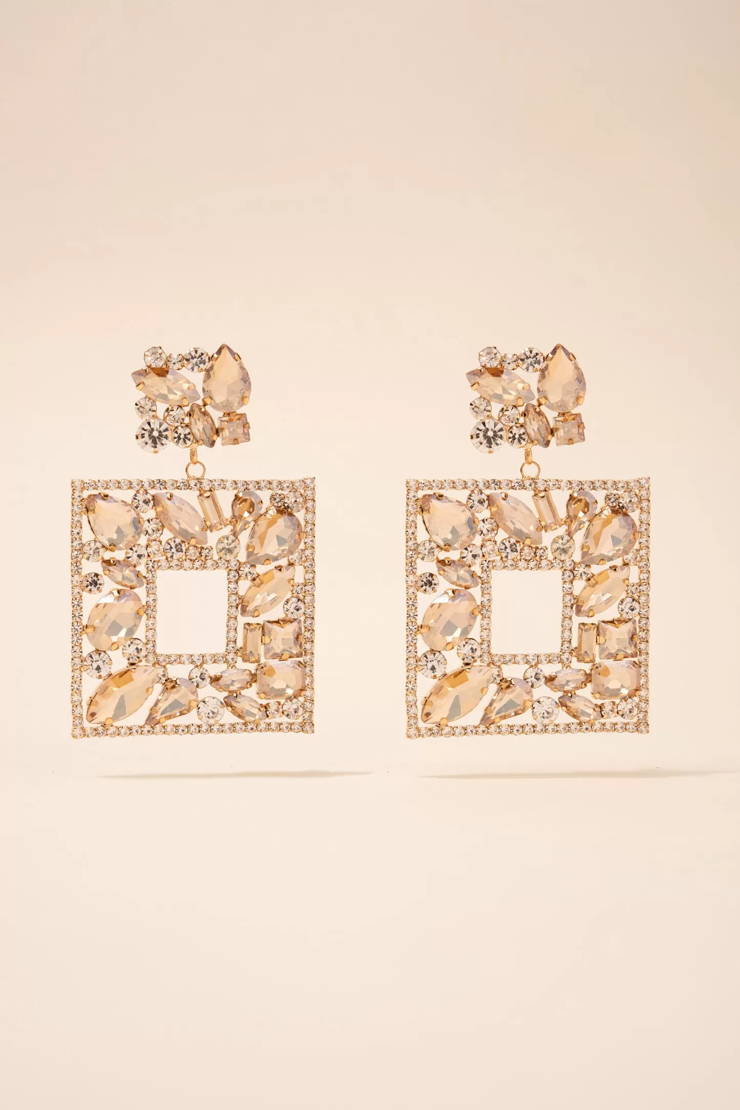 Edna Crystal Cluster Square Cocktail Earrings