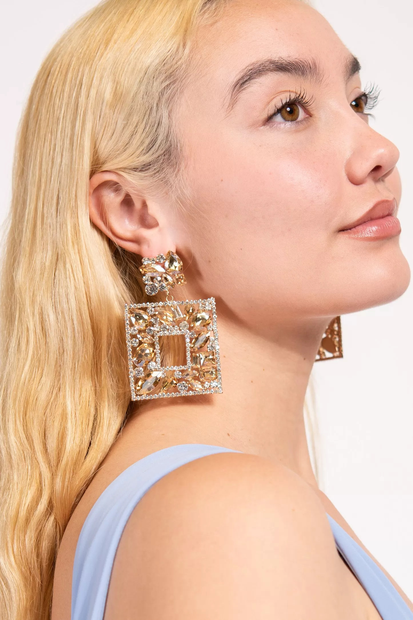 Edna Crystal Cluster Square Cocktail Earrings