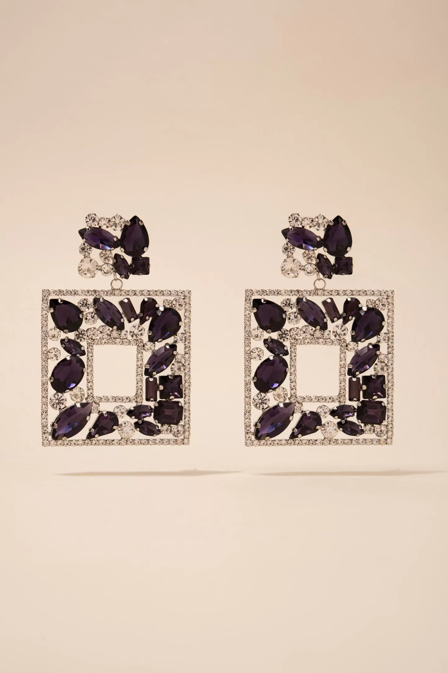 Edna Crystal Cluster Square Cocktail Earrings