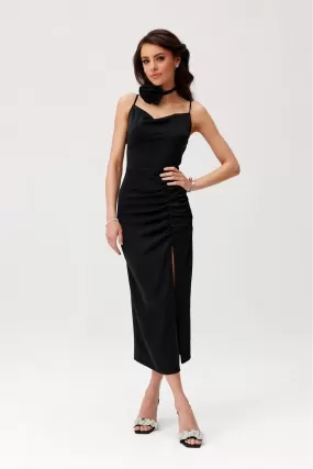 Elegant Midi Cocktail Dress With Versatile Rose Accent