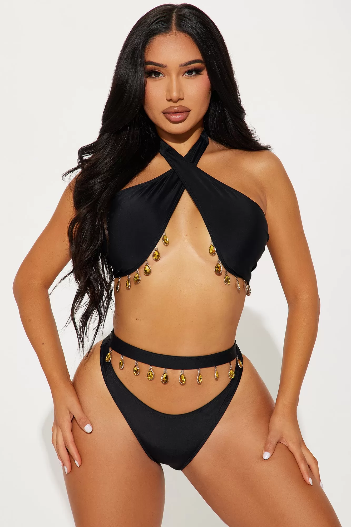 Esmeralda Halter Gemstones 2 Piece Bikini - Black