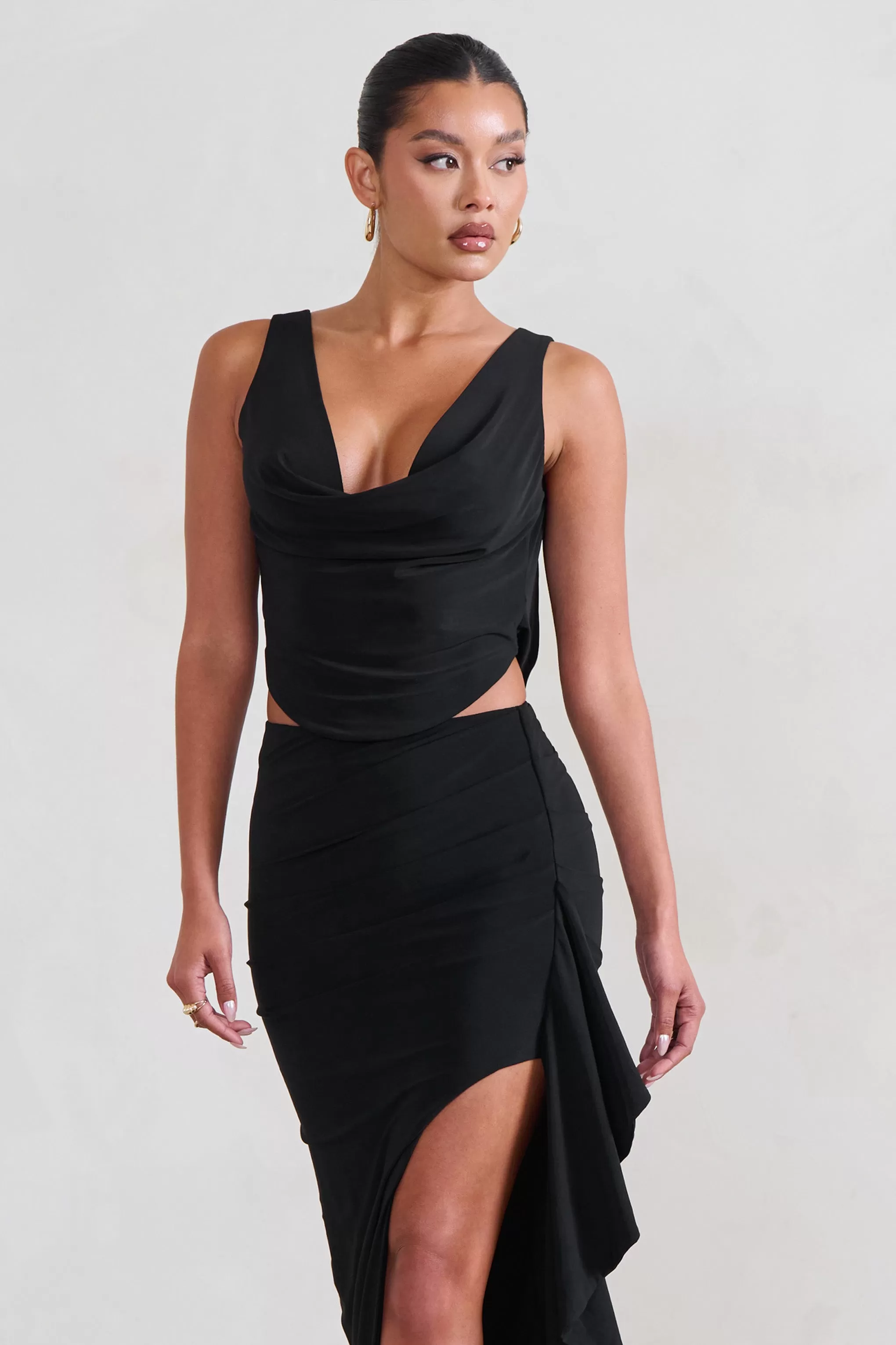 Femme Classique | Black Cowl Crop Top