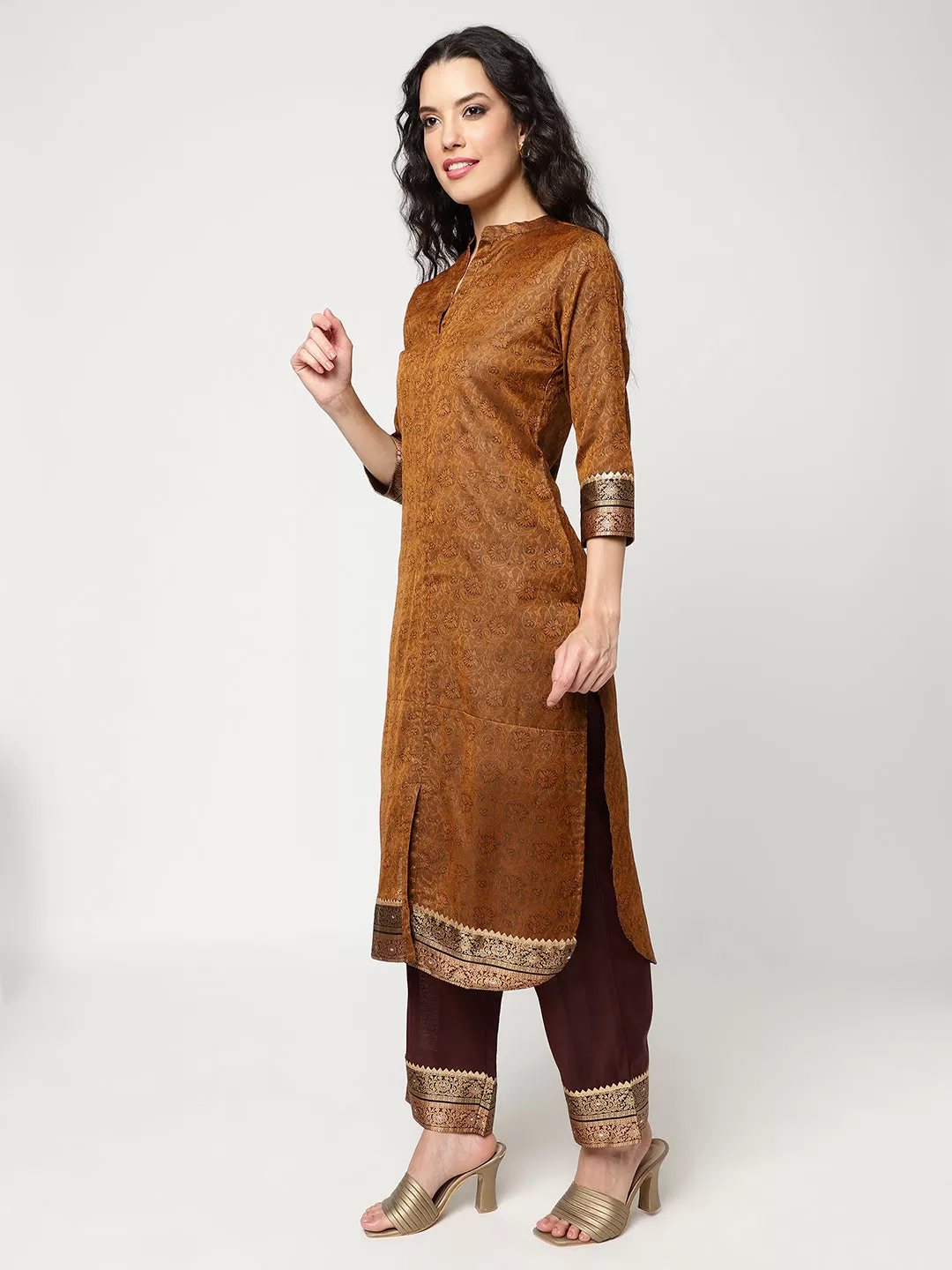 Festive Jaquard Kurta With Straight Pant And Matching Dupatta Set