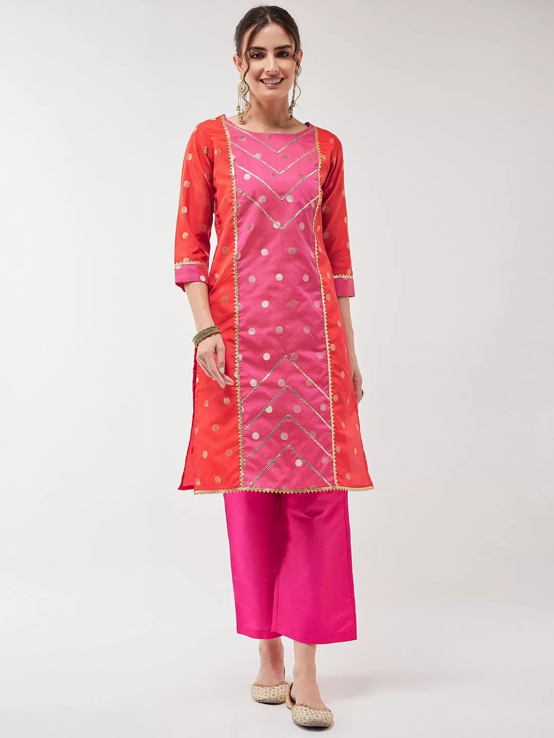 Festive Polka Bright Lace Detailed Straight Kurta