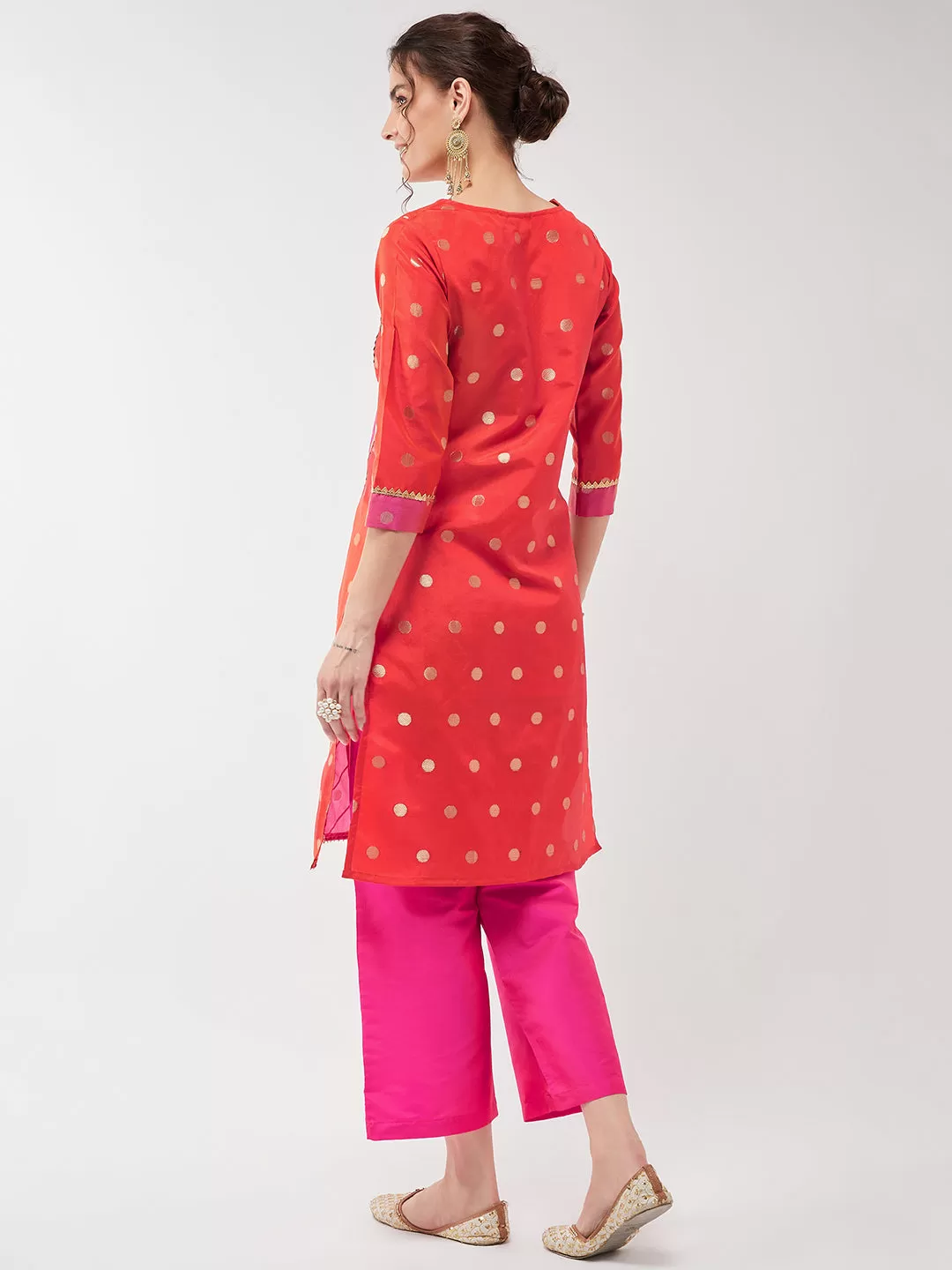 Festive Polka Bright Lace Detailed Straight Kurta