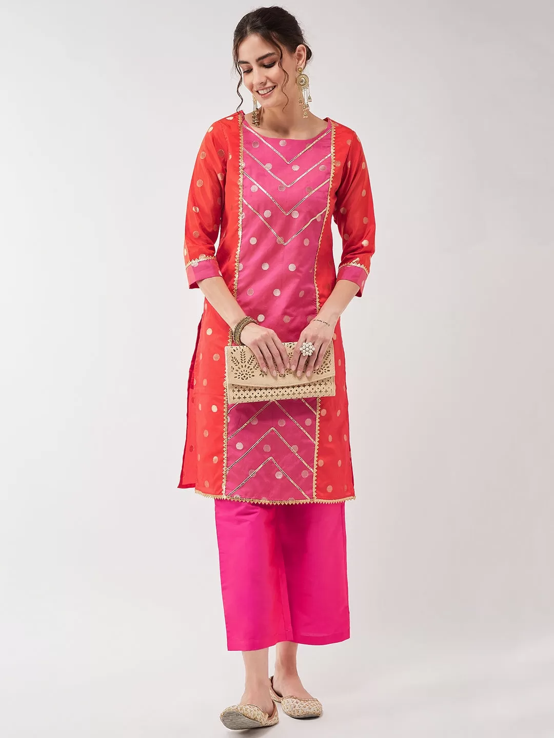 Festive Polka Bright Lace Detailed Straight Kurta