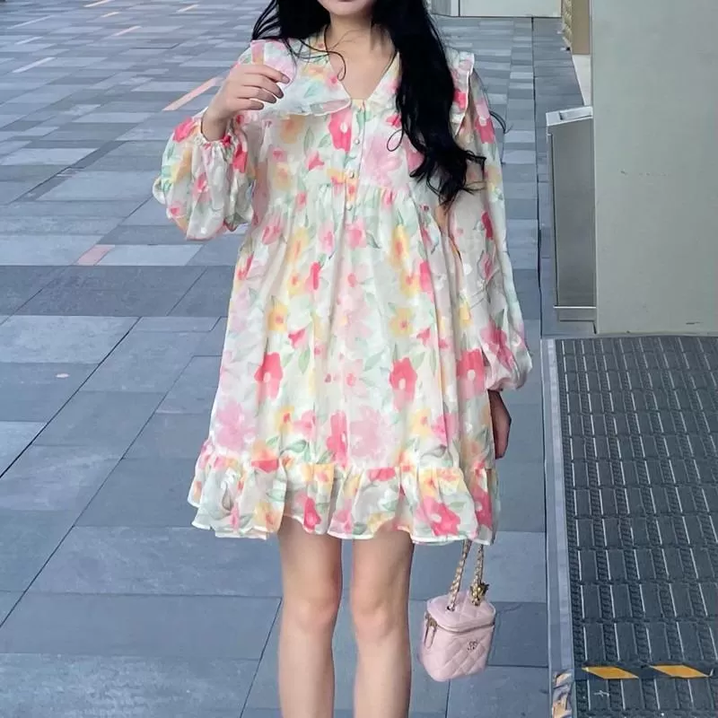 Floral Dress With Ruffles And Peter Pan Collar