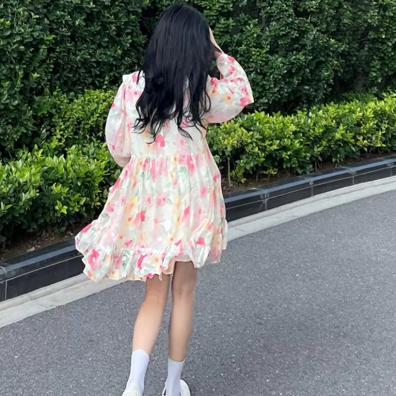 Floral Dress With Ruffles And Peter Pan Collar