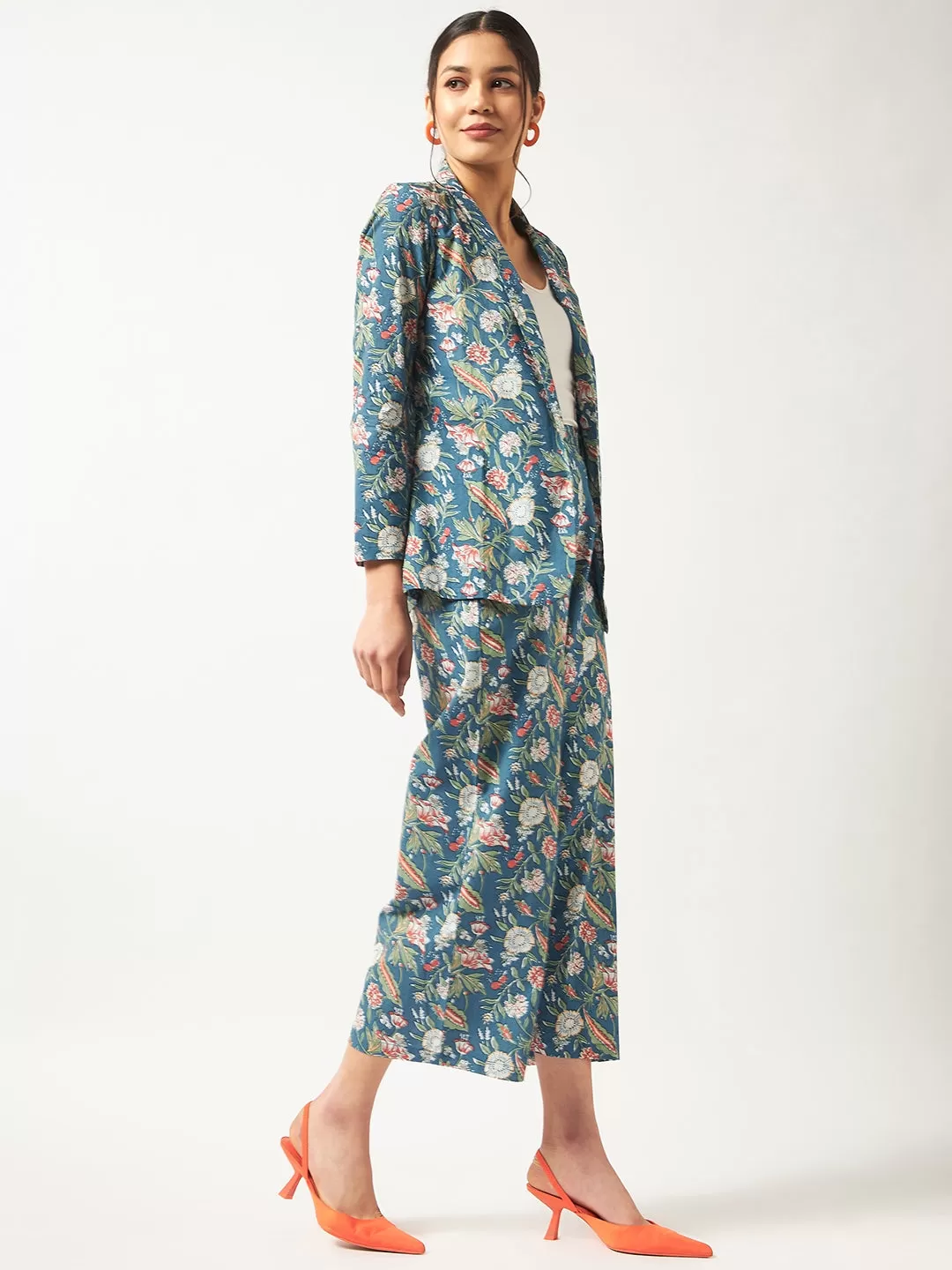 Floral Printed Blazer With Pants