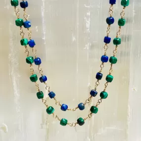 Gemstone Rosary Necklace ~ Malachite Cubes