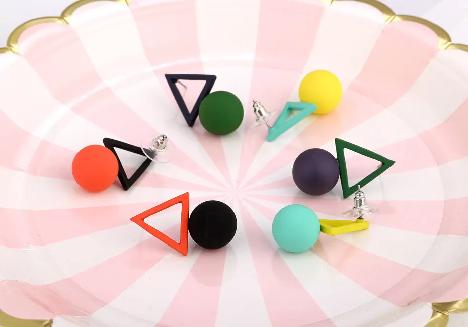 Geometric Acrylic Colorful Stud Earring - 3 Styles