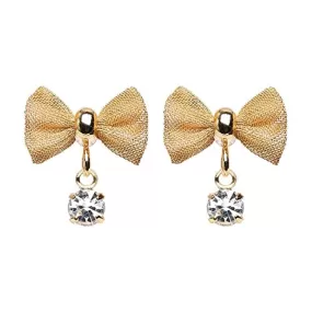 Golden Dainty Mesh Bow Gem Dangle Ear Stud WildKlass Earrings