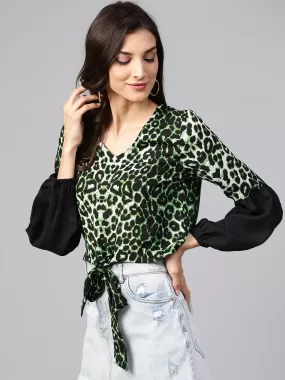 Green Animal Print Crop Top